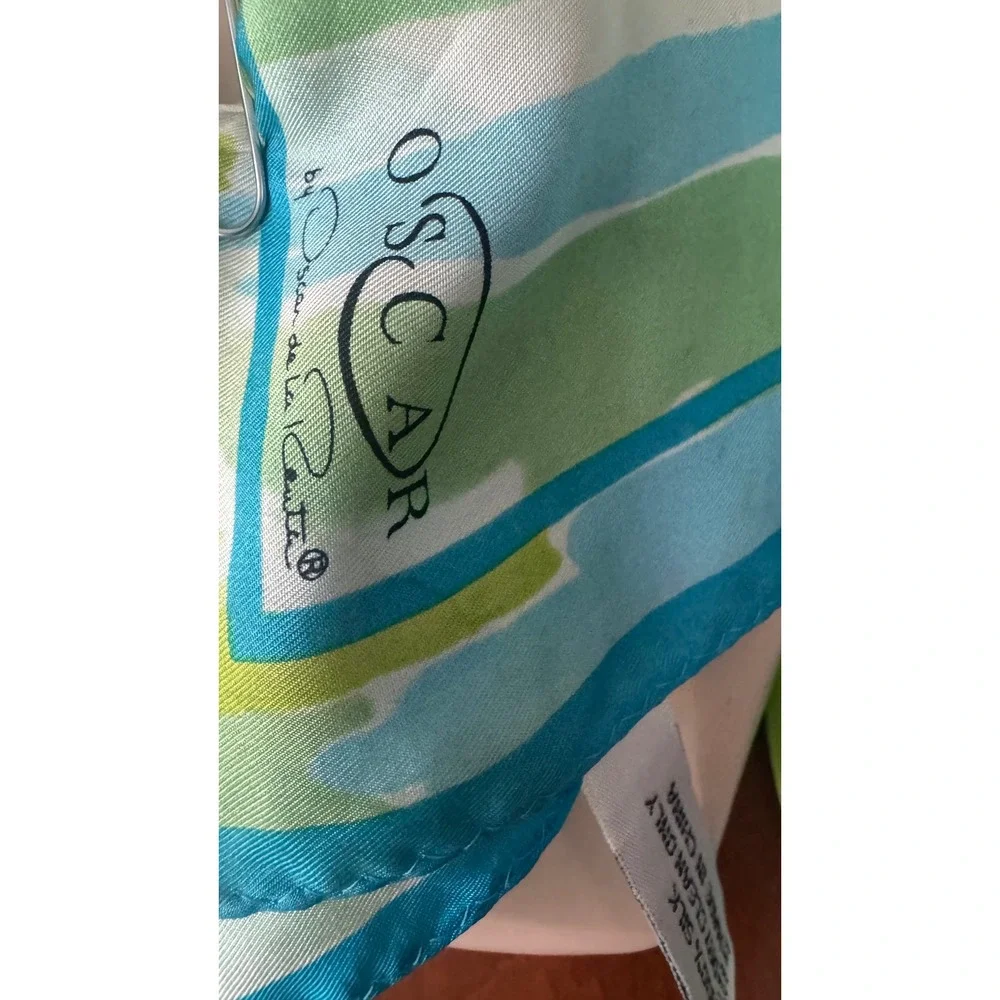 Oscar by Oscar de la Renta Vtg Silk 80's Scarf Blue Green‎ Watercolor Square 21